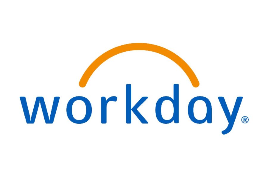 Graphic of blue Workday logo with orange arc over the top