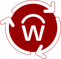 Icon depicting the Workday logo set against a red background and encircled by a white arrows to indicate change